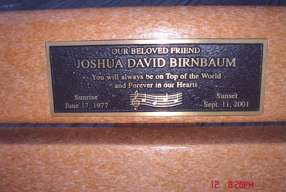 Josh Birnbaum Memorial Bench Plaque